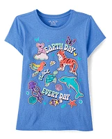 Girls Earth Day Animals Graphic Tee