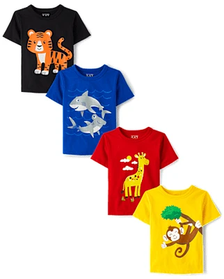 Baby And Toddler Boys Animal Graphic Tee 4-Pack