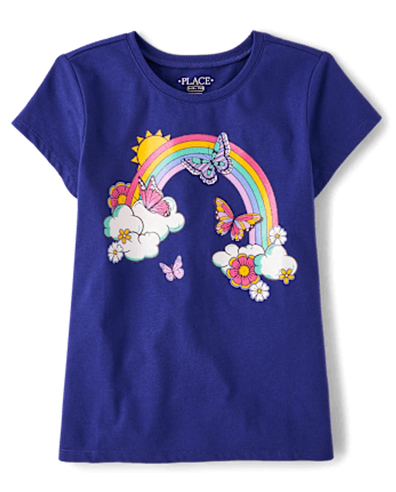 Girls Butterfly Rainbow Graphic Tee