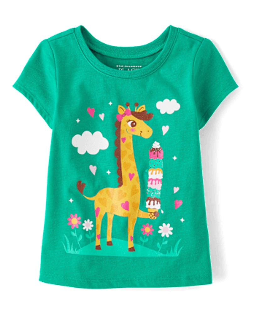 Baby And Toddler Girls Giraffe Ice Cream Graphic Tee