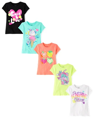 Girls Summer Graphic Tee 5-Pack