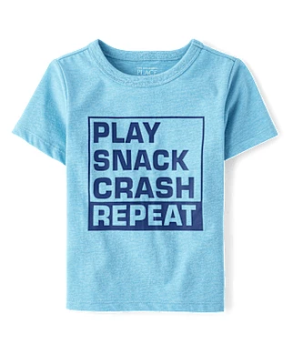 Baby And Toddler Boys Play Snack Crash Repeat Graphic Tee