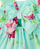 Toddler Girls Floral Bow Back Poplin Ruffle Dress