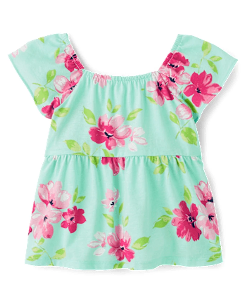 Toddler Girls Print Tie Back Empire Babydoll Top