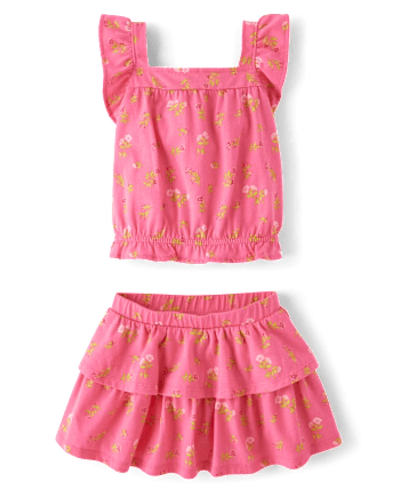 Toddler Girls Floral Flutter 2-Piece Outfit Set
