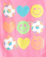 Girls Soccer Happy Face Graphic Tee