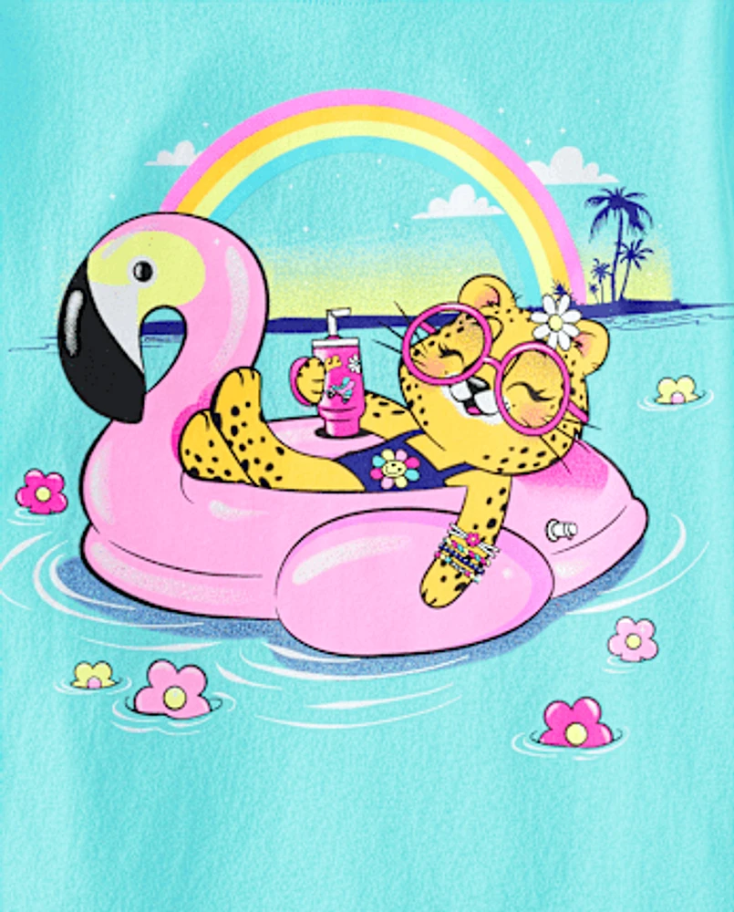 Girls Cat Pool Float Graphic Tee