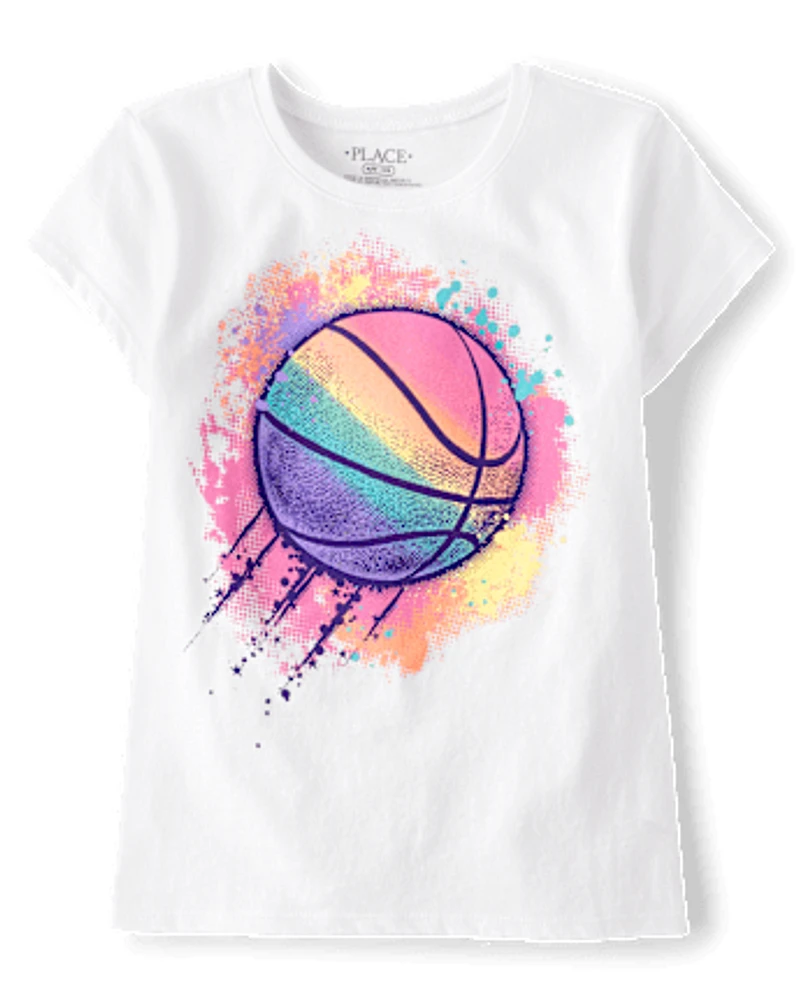 Girls Rainbow Basketball Graphic Tee