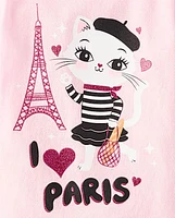 Baby And Toddler Girls Paris Cat Graphic Tee