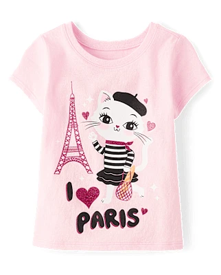 Baby And Toddler Girls Paris Cat Graphic Tee