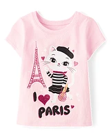 Baby And Toddler Girls Paris Cat Graphic Tee