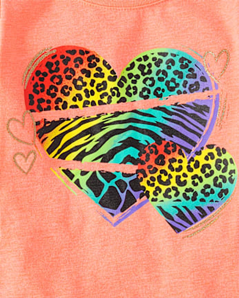 Baby And Toddler Girls Rainbow Animal Heart Graphic Tee