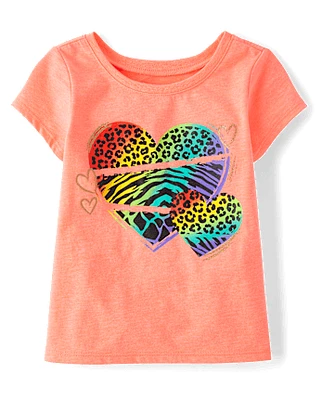 Baby And Toddler Girls Rainbow Animal Heart Graphic Tee