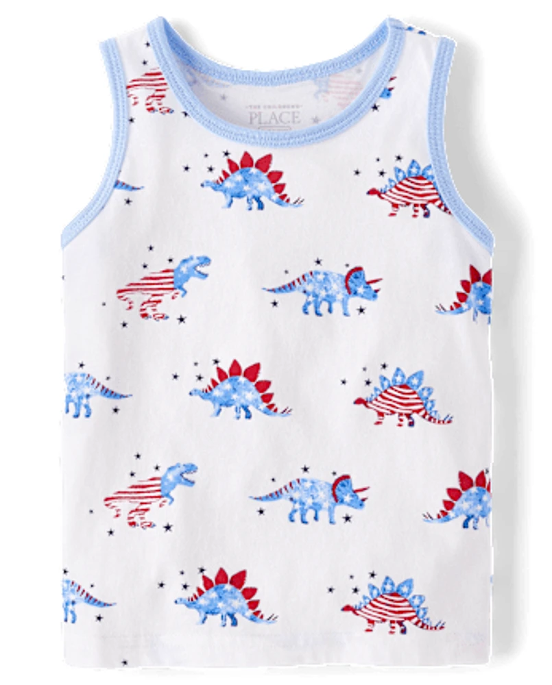 Baby And Toddler Boys American Flag Dino Tank Top