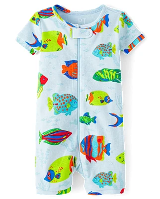 Baby And Toddler Fish Snug Fit Cotton Cropped One Piece Pajamas