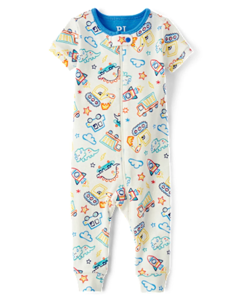 Baby And Toddler Boys Doodle Snug Fit Cotton One Piece Pajamas
