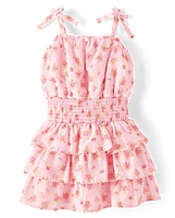 Girls Floral Smocked Tiered Dress