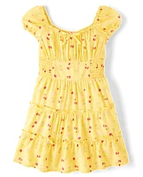 Girls Floral Smocked Tiered Dress