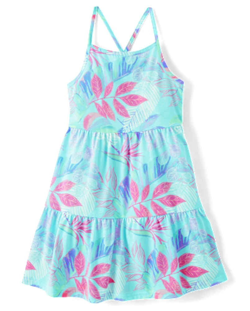 Girls Print Tiered Dress