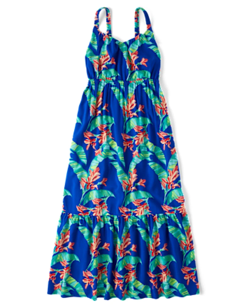 Womens Matching Family Tropical Tiered Dress