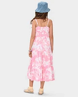 Girls Print Smocked Maxi Tiered Dress