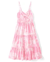 Girls Print Smocked Maxi Tiered Dress