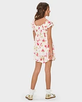Girls Floral Smocked Romper