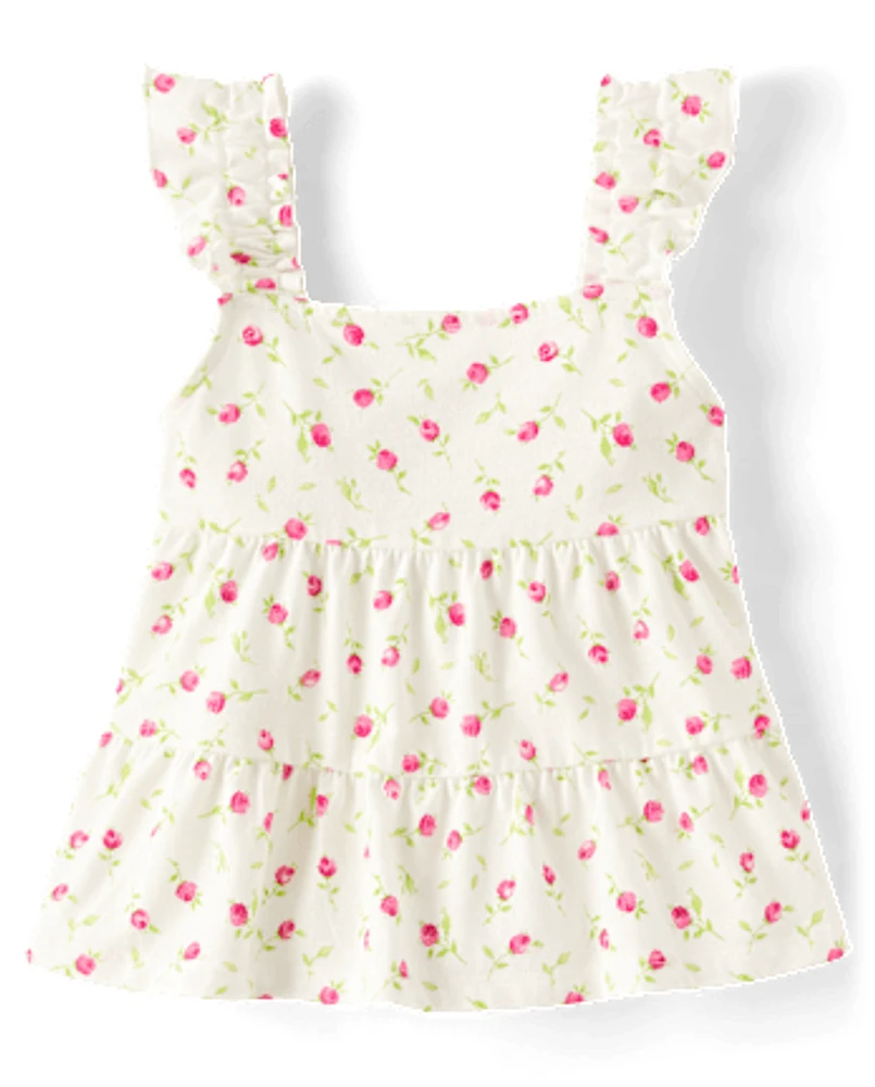 Girls Floral Tiered Tank Top