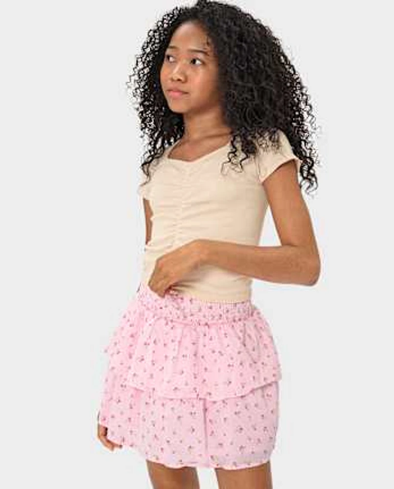 Jupe à volants froncés pour filles