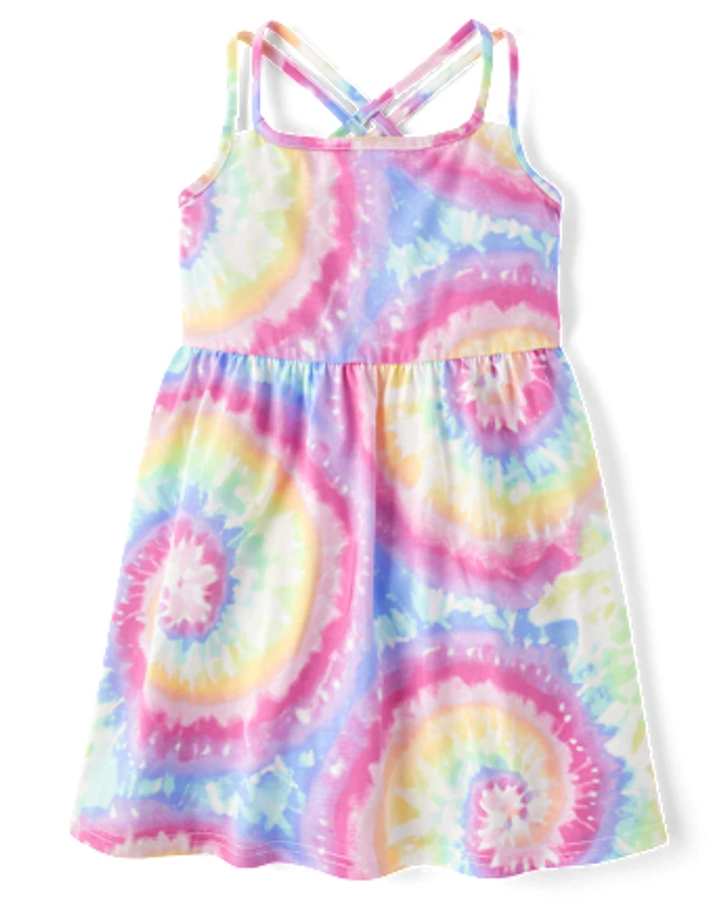 Girls Print Cross Back Dress