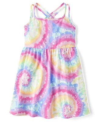 Girls Print Cross Back Dress