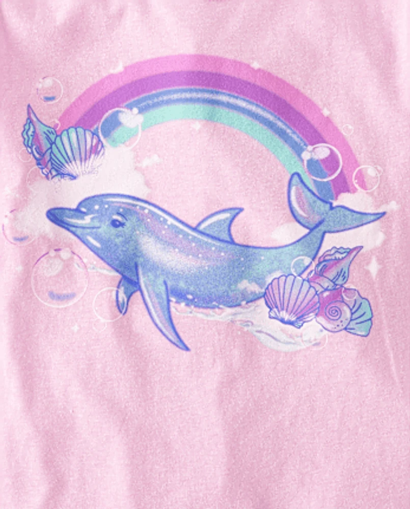 T-shirt graphique à motif de dauphins pour fille