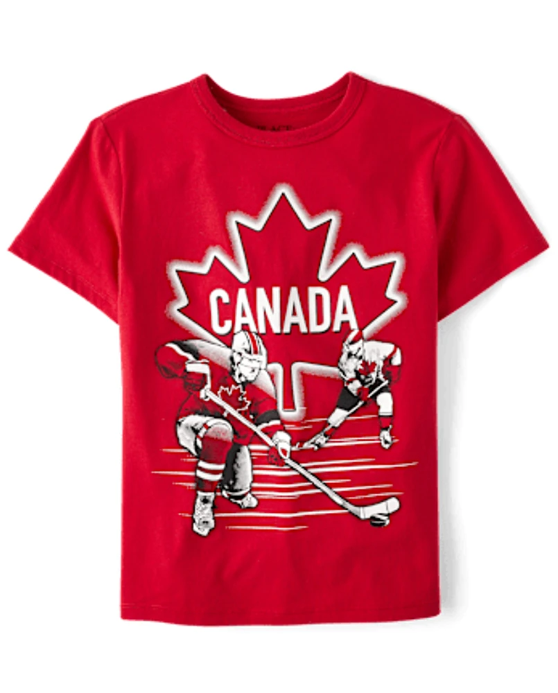 T-shirt graphique de hockey sur glace pour garçons - Fête du Canada