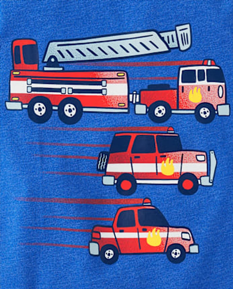 T-shirt graphique pour bébés et tout-petits garçons, véhicules de pompiers