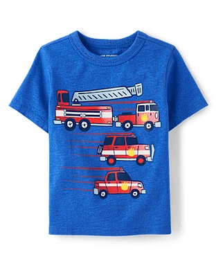 T-shirt graphique pour bébés et tout-petits garçons, véhicules de pompiers