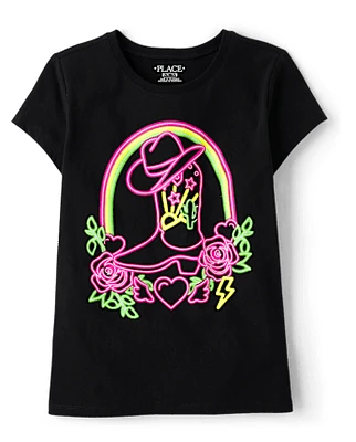 Girls Cowgirl Boot Graphic Tee
