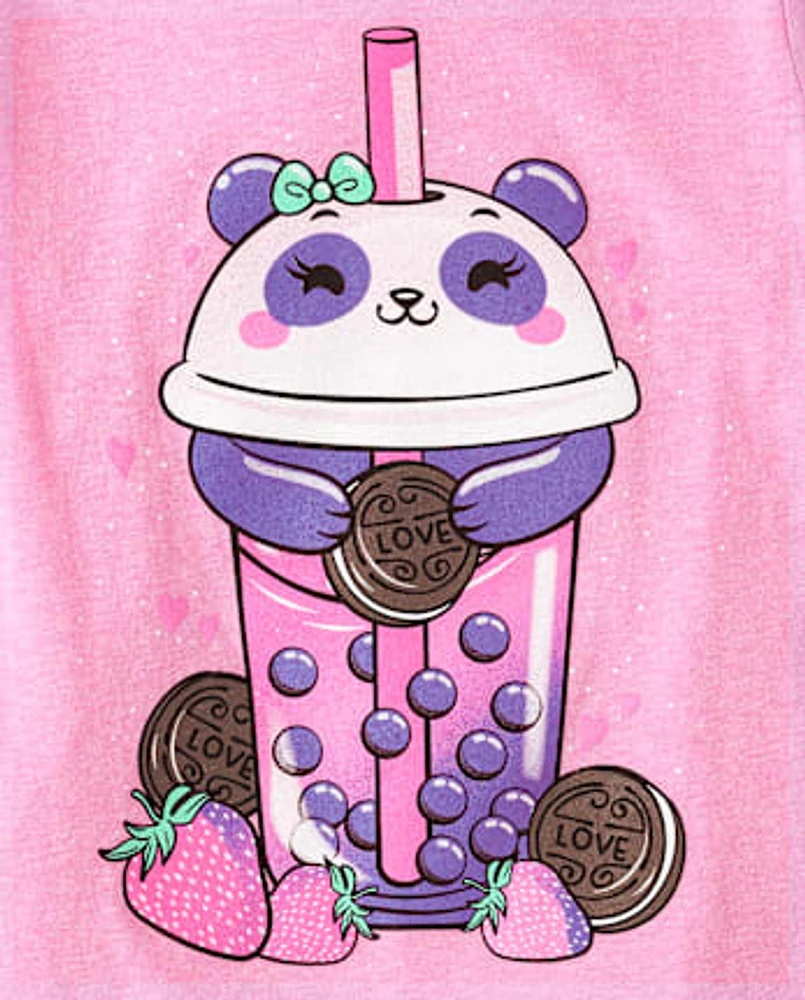 Girls Panda Drink Graphic Tee