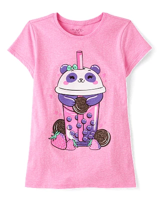 Girls Panda Drink Graphic Tee