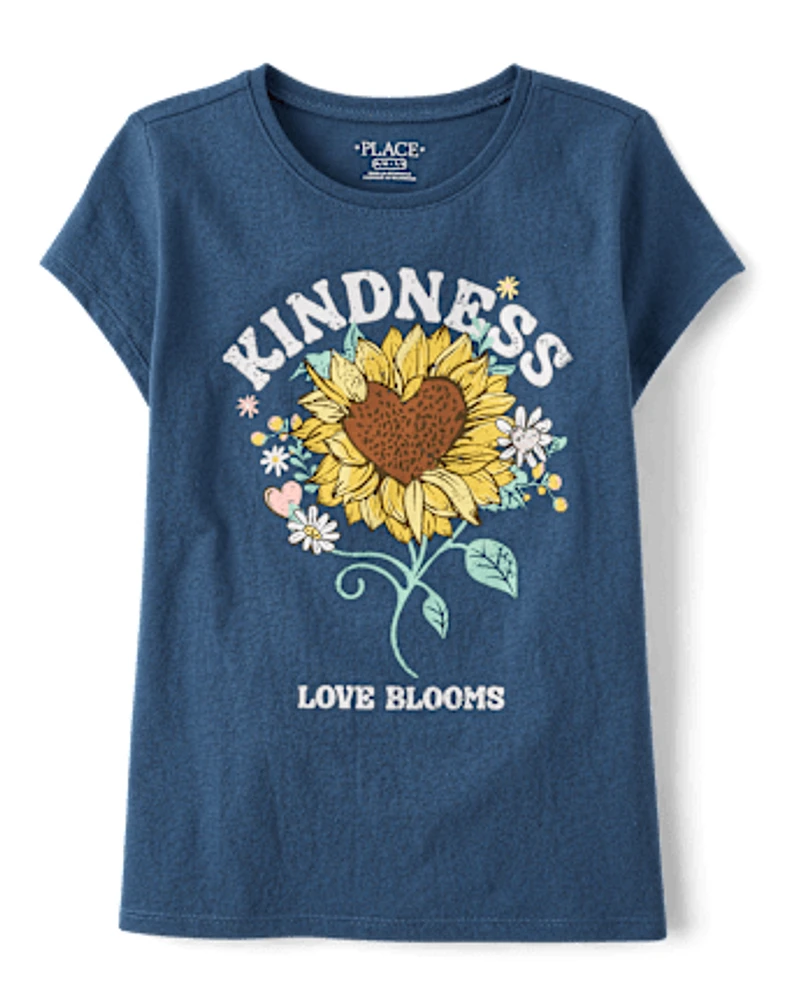 Girls Kindness Sunflower Graphic Tee