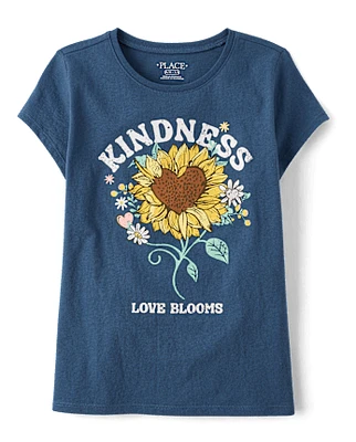 Girls Kindness Sunflower Graphic Tee