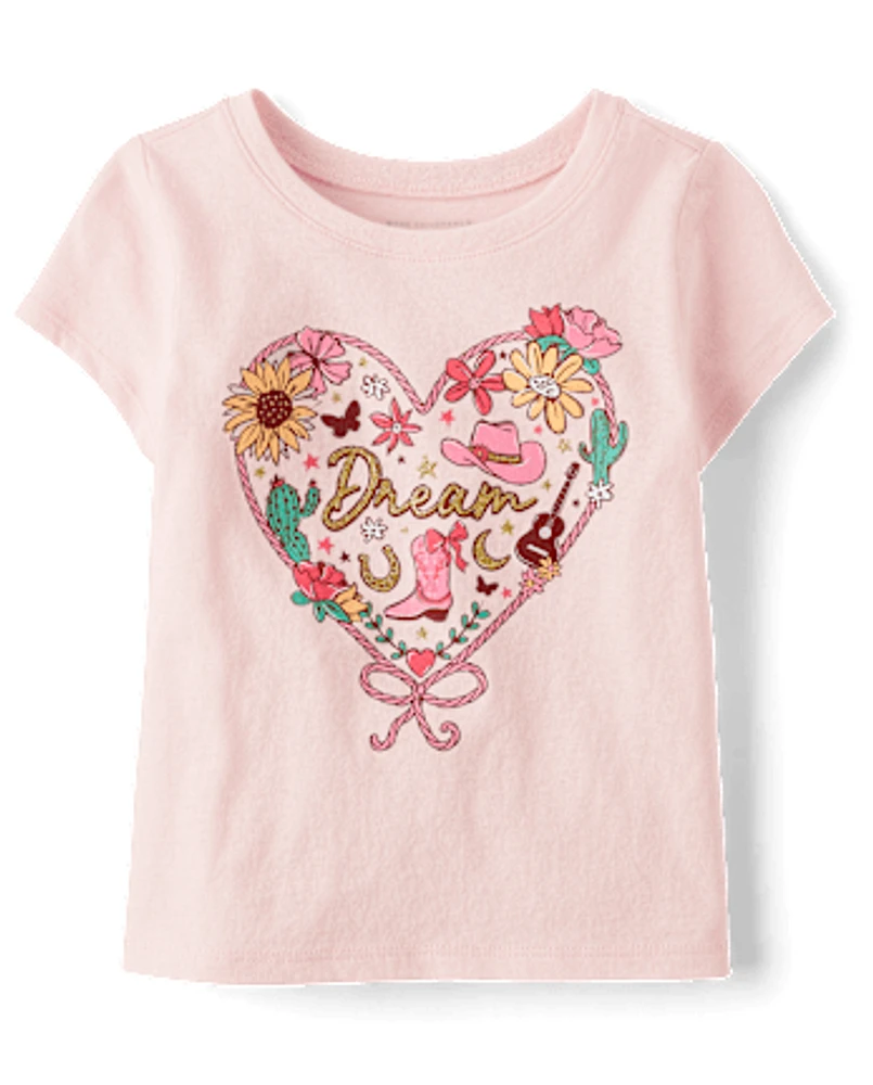 Baby And Toddler Girls Western Heart Graphic Tee