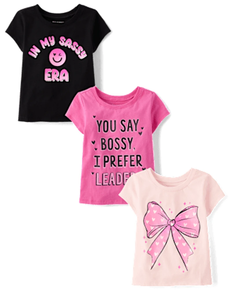 Baby And Toddler Girls Bow Graphic Tee 3-Pack