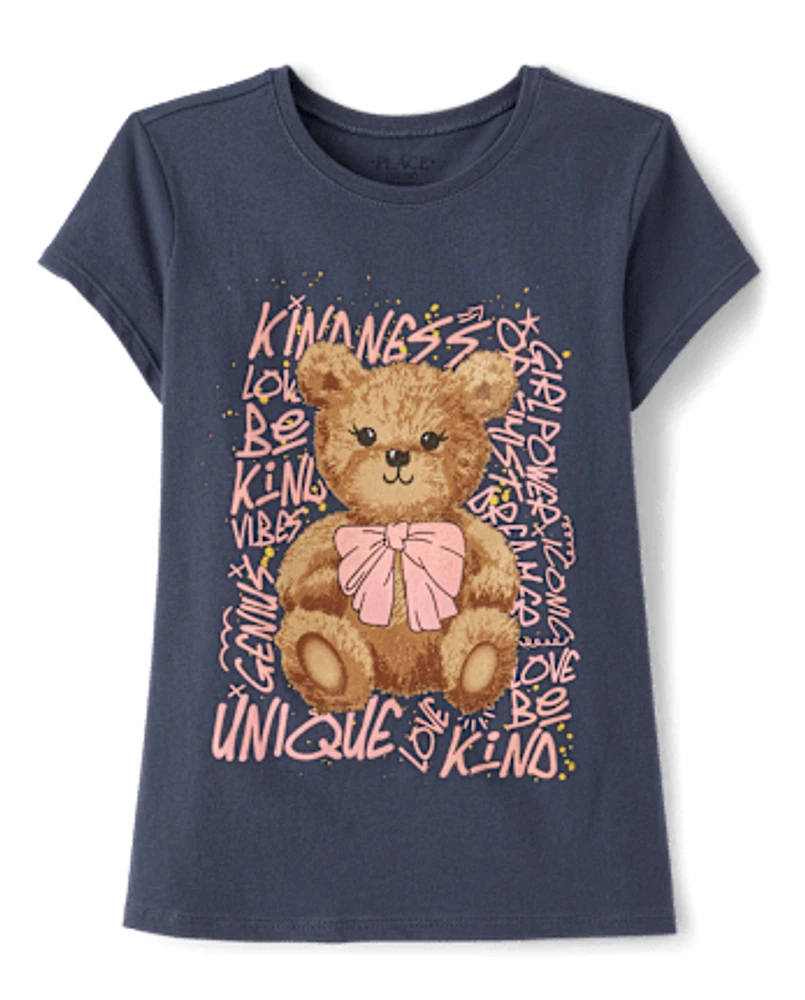 Girls Bear Positive Words Graphic Tee