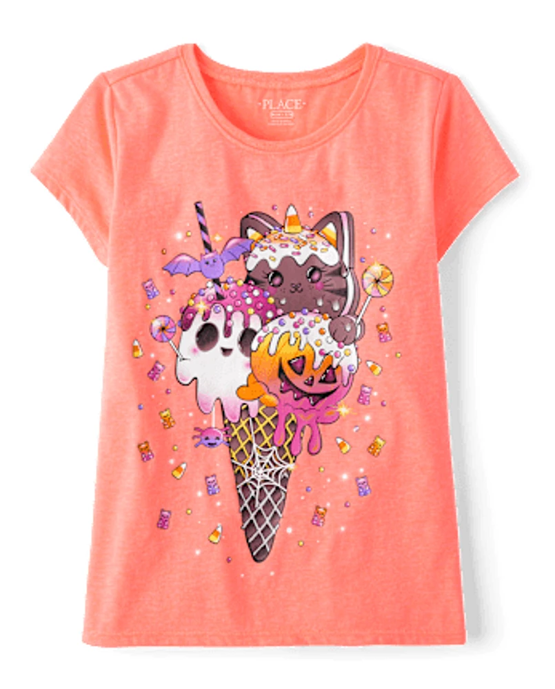 Girls Halloween Ice Cream Cone Graphic Tee