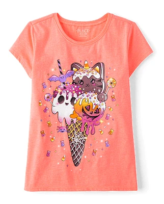 Girls Halloween Ice Cream Cone Graphic Tee