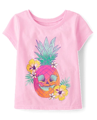 Baby And Toddler Girls Skull Pineapple Graphic Tee