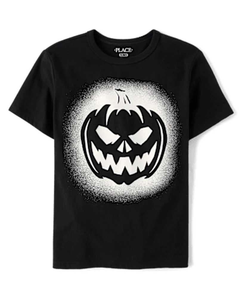 Boys Glow Pumpkin Face Graphic Tee