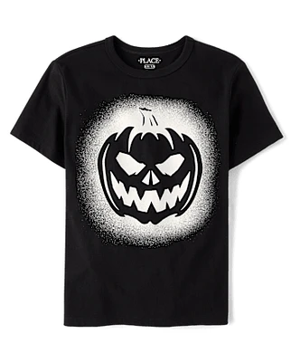 Boys Glow Pumpkin Face Graphic Tee