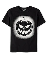Boys Glow Pumpkin Face Graphic Tee