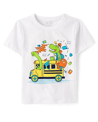 Toddler Boys Dino School Bus Graphic Tee